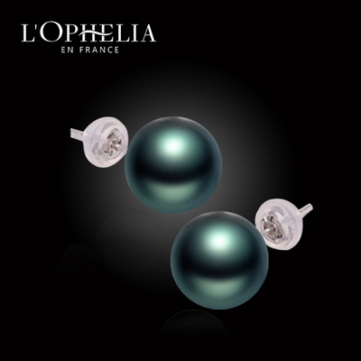 LOphelia9-10mm大溪地黑珍珠耳钉耳饰海水珍珠18k金礼物