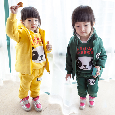 女童男童装冬款小童儿童卫衣三件套装0-1-2-3-4-5岁宝宝加绒加厚