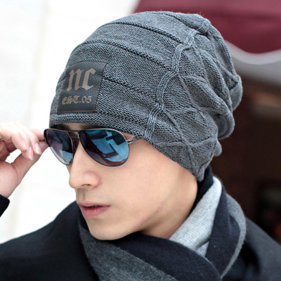 男士冬天冬季韩版潮户外针织帽毛线帽加绒加厚保暖套头帽护耳帽子