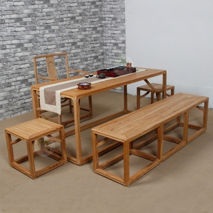 现货老榆木免漆禅意家具茶桌椅茶台全实木新中式茶桌椅组合北京