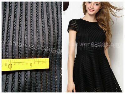 韩国进口立体空气层镂空黑色条纹网格连衣裙 蓬蓬裙服装布料150CM