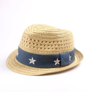 宝宝帽子绅士帽儿童草帽 英伦草帽 夏款沙滩帽镂空儿童爵士帽礼帽