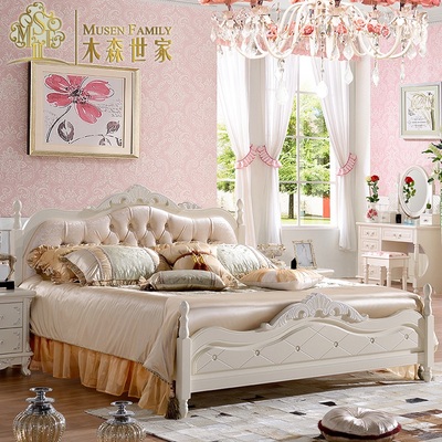 韩式床板式床 实木床白色双人床箱体床1.8米板式高箱床大床婚床