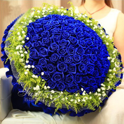 广州鲜花速递全国99朵蓝色妖姬蓝玫瑰花礼盒南京北京上海济南杭州