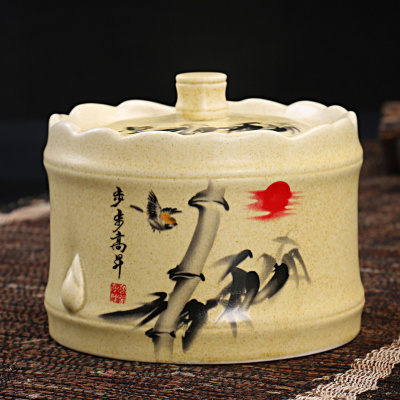 定窑青瓷陶瓷茶叶罐高档礼盒包装中号存储罐一鹭莲升普洱茶密封罐