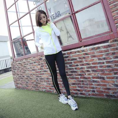 韩版健身服套装秋冬新款弹力户外休闲运动瑜伽跑步服网眼透气连帽