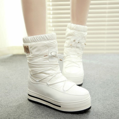 2015冬季新韩版厚底松糕靴羽绒雪地靴中筒防水保暖棉靴白色女靴子