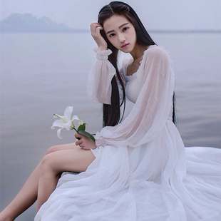 春夏波西米亚沙滩裙白色仙女风长裙文艺森女系海边度假雪纺连衣裙