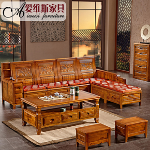 全实木沙发自由组合中式客厅储物香樟木沙发小户型多功能木质沙发