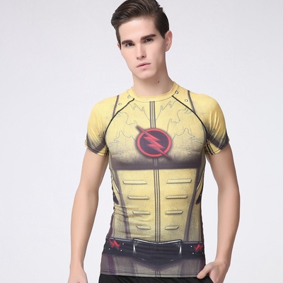 夏季超级英雄复仇者漫威闪电侠运动健身短袖骑行速干衣篮球背心