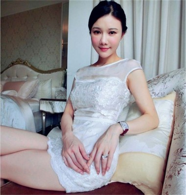 2015夏装刘美人同款连衣裙刺绣短裙蕾丝白色短袖真丝绣花连衣裙