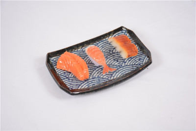 日本进口陶瓷餐具 釉下彩手绘海波紋长盘 寿司盘 刺身盘 鱼盘