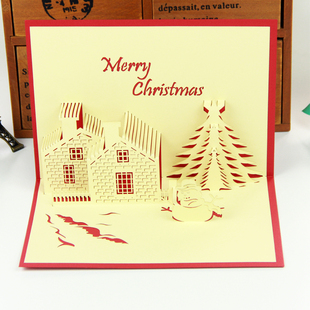 圣诞城堡 韩国3D手工diy创意圣诞贺卡立体纸雕新年小卡片定制批发