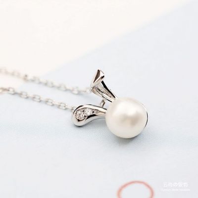 云尚s925纯银小兔子珍珠项链可爱女士气质短款锁骨链吊坠时尚礼物