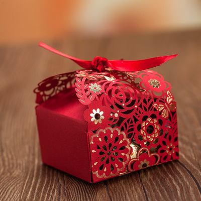 唯思美结婚糖盒 喜糖盒子 红色中国风糖盒 镂空蕾丝2015新款