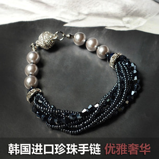 韩国正品韩版珍珠手链 奥地利水晶钻球设计 经典多层时尚百搭款