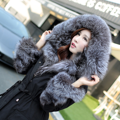 2016冬季新款韩版女式加厚保暖奢华超大狐狸毛领中长款羽绒服女装