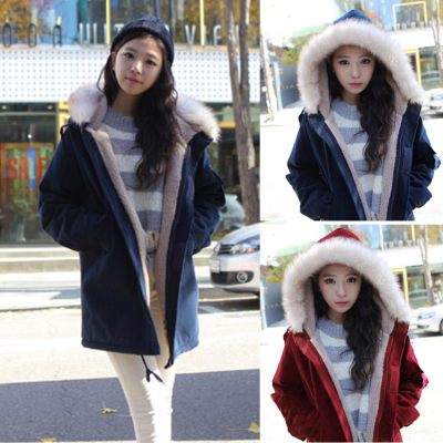 冬装新款韩版羊羔毛加厚棉衣女大毛领中长款宽松棉服外套女学生装