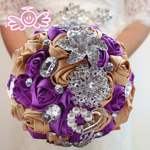 韩式新娘手捧花束绸缎丝带水钻珍珠花球结婚礼物创意礼品摄影道具