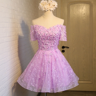 晚礼服2016新款春紫色伴娘服短款姐妹裙伴娘礼服年会宴会礼服包邮