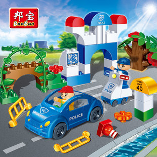 【大颗粒】邦宝新品 益智教玩具拼插积木 警察系列 交警查车9602