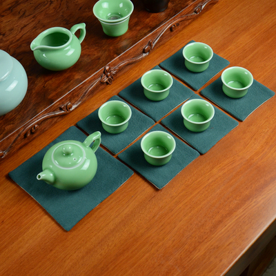 隔热垫功夫茶茶道茶具配件亚麻茶杯垫中间夹棉三层组合纯手工缝制