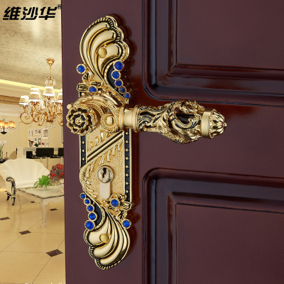 维沙华欧式门锁镶钻石卧室机械门锁仿古复古室内门锁房门执手锁具