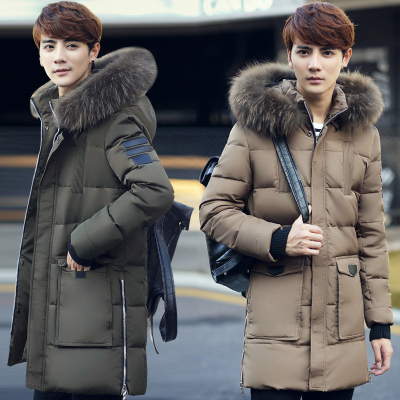 2016冬季新款青少年男士韩版时尚休闲中长款加厚修身羽绒服潮男装