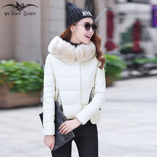 2015冬季新款女装韩版棉衣女 短款毛领连帽棉服外套开衫棉袄大码