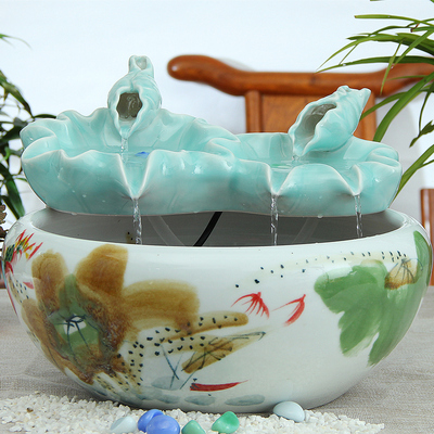中式景德镇陶瓷流水喷泉摆件客厅风水轮招财鱼缸水景加湿器装饰品