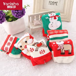 3双装圣诞袜婴儿袜子 秋冬加厚宝宝毛圈袜纯棉礼品盒装0-1-2岁