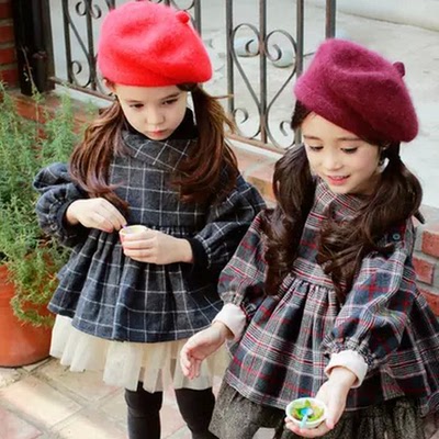 韩国童装2015冬装新款韩版女童洋气英伦格子宽松儿童裙衫罩衣外套
