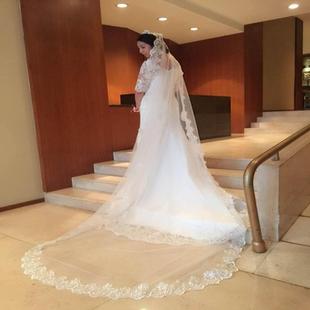 新娘头纱蕾丝花边3米5米10米拖尾超长拖地新款结婚纱礼服配件韩式
