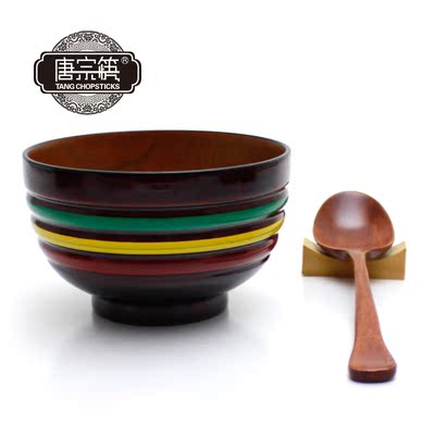 唐宗筷创意彩色儿童宝宝饭碗整木制餐具家用成人汤碗大木碗送木勺