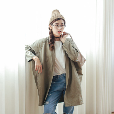 模特实拍 2016韩版秋冬休闲茧型外套 中长款外套