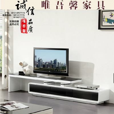 钢化玻璃电视柜可伸缩电视柜钢琴烤漆电视柜简约现代黑白电视柜