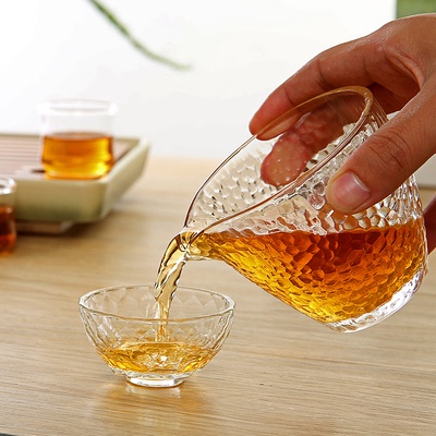 日式锤目纹玻璃公杯 加厚锤纹玻璃茶具 手工玻璃分茶器公道杯包邮
