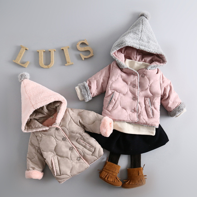 童装女童冬装加厚棉衣1-2-3-4岁女宝宝毛领棉袄外套儿童连帽棉服
