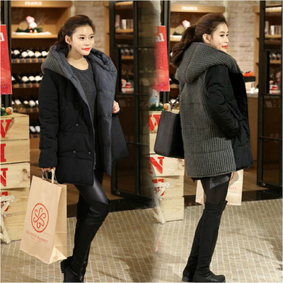 女棉服2016新款 韩版直筒休闲双排扣中长款棉衣棉袄 冬季女装外套