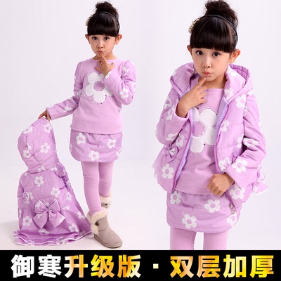 女童冬装卫衣三件套 2015新款卡通棉衣儿童加厚套装3-12岁韩版潮