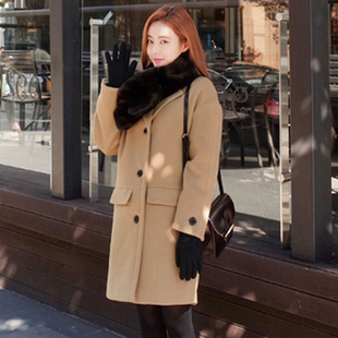 2015冬装新品韩版女装纯色修身中长款加厚呢大衣毛呢外套