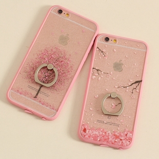 粉樱花树指环支架iphone6s手机壳苹果6splus浮雕软硅胶4.7保护套