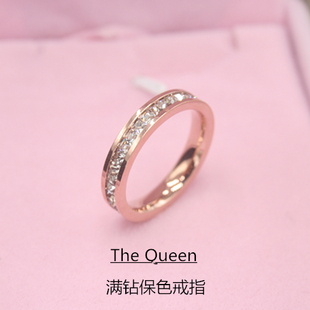 新款镀18k玫瑰金双排满钻韩版时尚戒指女指环食指钛钢韩国饰品邮