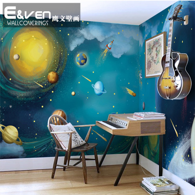 卡通背景墙纸壁纸环保儿童房卧室太空宇宙星空幼儿园无缝大型壁画