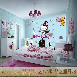 HELLO KITTY猫大型壁画日式卡通墙纸儿童卧室游乐场KTV主题房壁纸