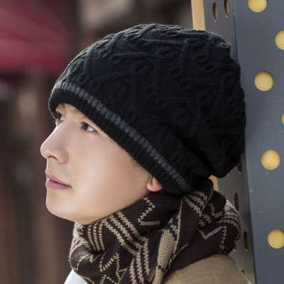 男士冬季帽子韩版潮 新款休闲针织毛线帽包头 加绒韩国嘻哈帽时尚