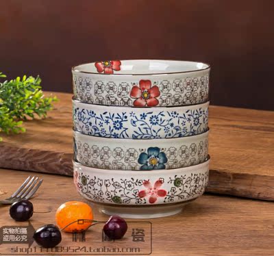 日式陶瓷釉下彩餐具碗 陶瓷碗 米饭碗 小汤碗 沙拉碗 5.5寸矮碗