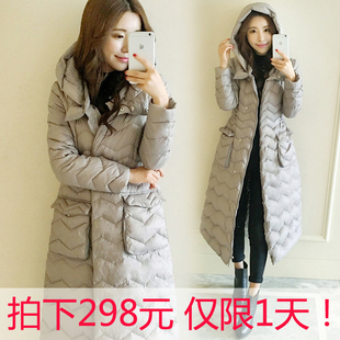 2015冬装新款韩版修身显瘦大码保暖羽绒服女长款连帽羽绒服外套女