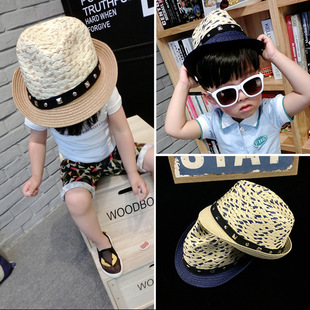 儿童韩版夏季男童宝宝帽子礼帽儿童帽子遮阳帽度假帽批发