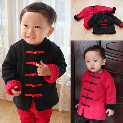 婴儿中式加绒加厚棉服小童唐装棉袄儿童喜庆新年红色外套冬装新款